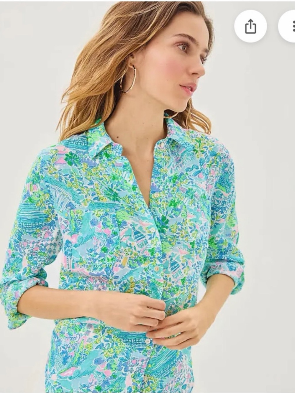 Lilly Pulitzer Sea View Linen Blouse in Lilly Loves South Carolina EUC